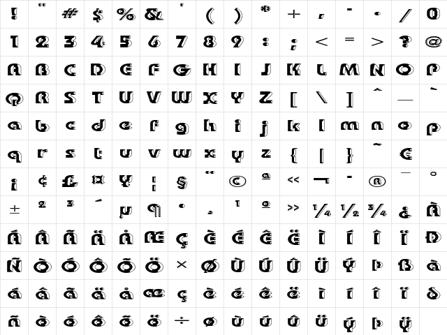Bauhaus 'Shaded' Heavy  glyph index
