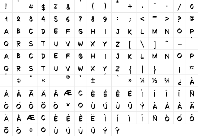 Decalk Regular  glyph index