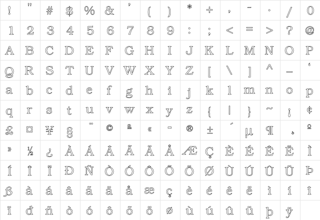 Oakland Ho Regular  glyph index