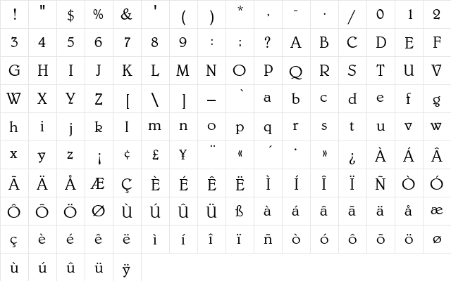 BelweEF-Light Regular  glyph index