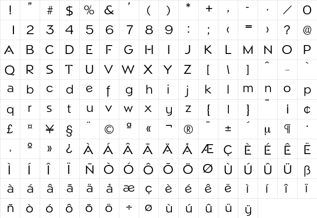 Napoli-Regular Regular  glyph index