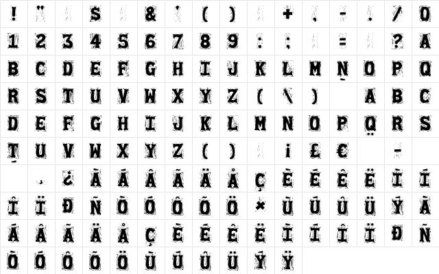 Gommogravure Regular  glyph index