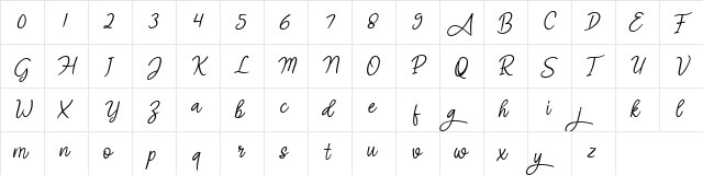 Angel Signature Italic Regular  glyph index