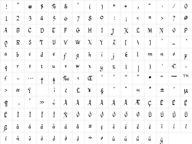FaustusBold Regular  glyph index