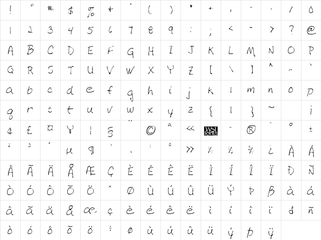 DebbiesHand Regular  glyph index