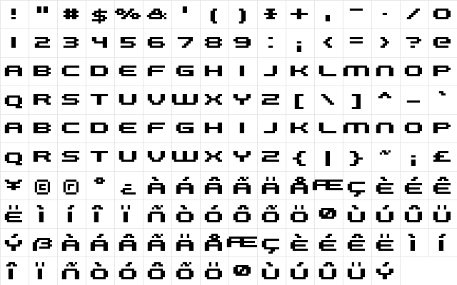 FFF Galaxy Bold Extended Regular  glyph index