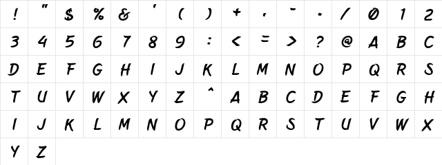 Belepotan Italic  glyph index