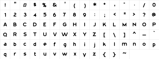 20thCenturyFont Regular  glyph index