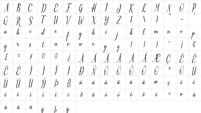 Emilyne Demo Regular  glyph index