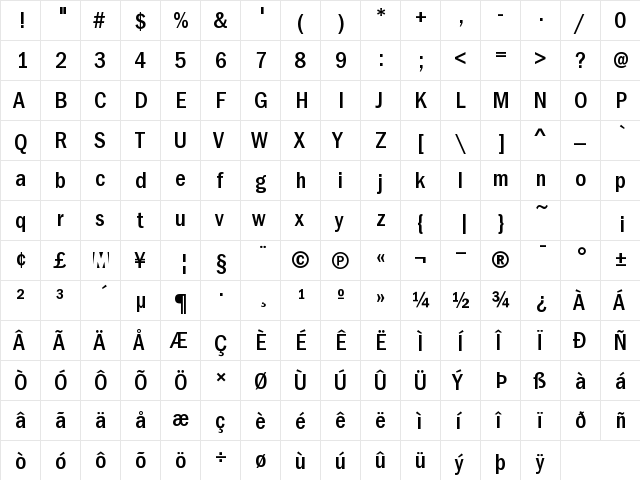 MVGothicCond Bold  glyph index