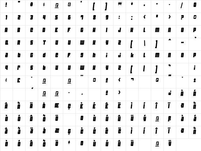 Dynomite Spark Thin Regular  glyph index