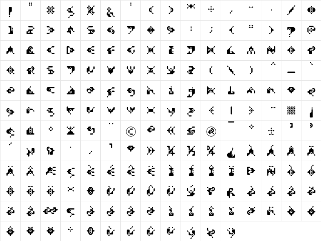 DigitalWaste Regular  glyph index