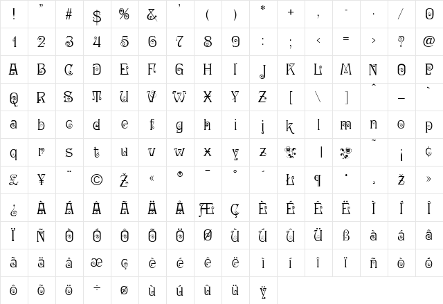Ringlet Regular  glyph index