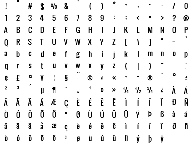 Oswald Regular  glyph index