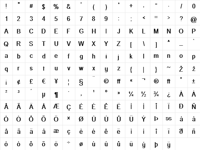 Primary Elector Regular  glyph index