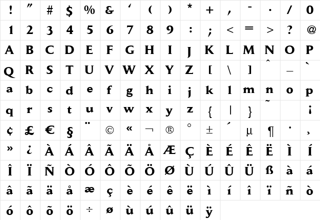 D650-Roman Bold  glyph index