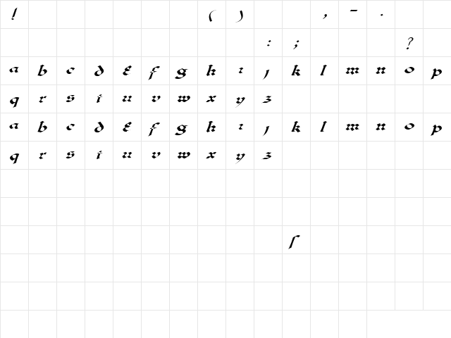 Black Aria 3 Italic  glyph index