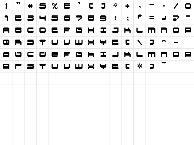 JUICYFRUITS2.0E Regular  glyph index