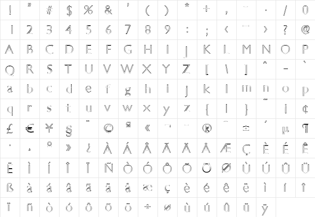 DavidBeckerOutline-ExtraLight Regular  glyph index
