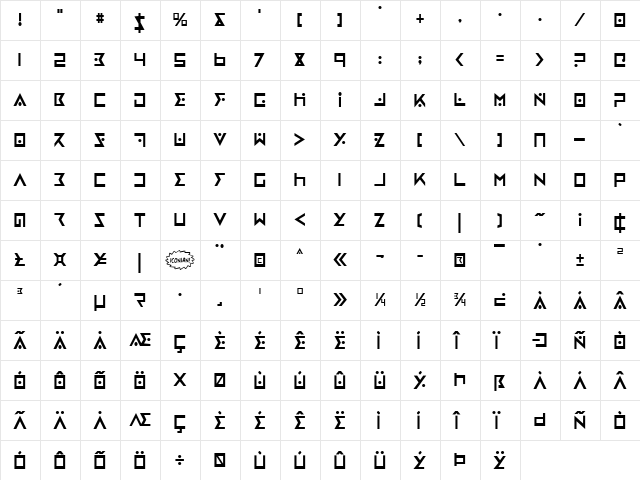 Iron Cobra Condensed Condensed  glyph index