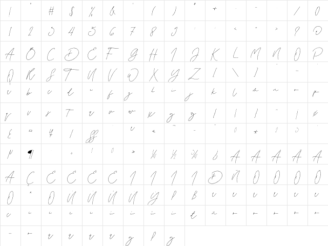 Emeria Regular  glyph index
