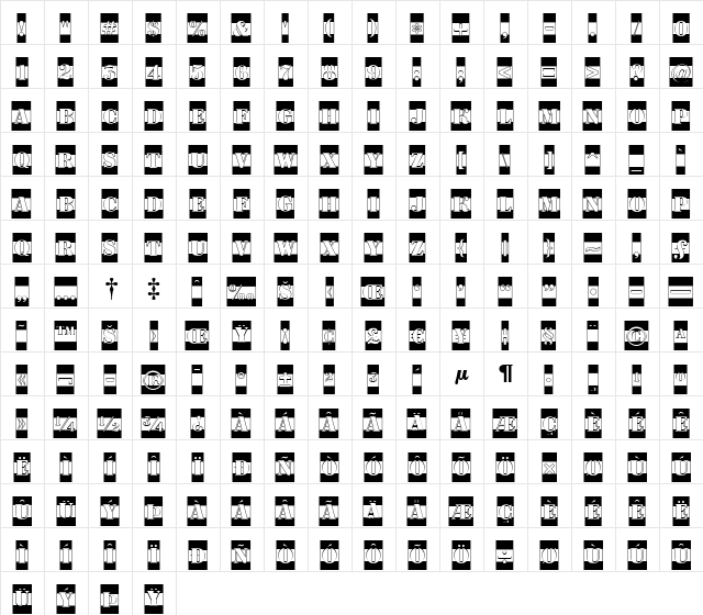 a_DodgerCmB&W Regular  glyph index