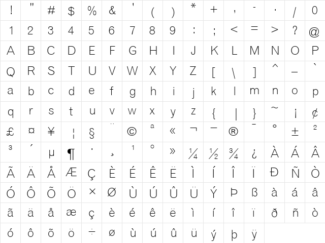 GrotesqueMT-Light Light  glyph index