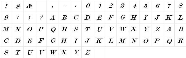 Mercantile Oblique HPLHS  glyph index