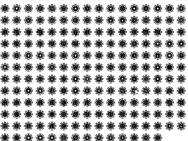 Plaza50 Becker Regular  glyph index