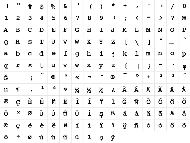 Courier2 Bold  glyph index