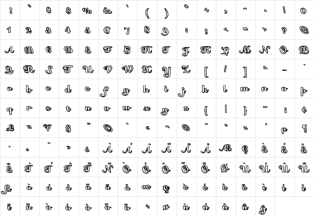 False Regular  glyph index