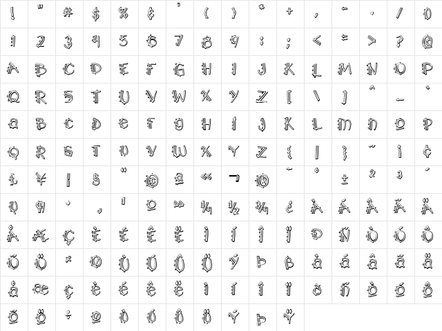 Y2K PopMuzik Outline AOE Regular  glyph index