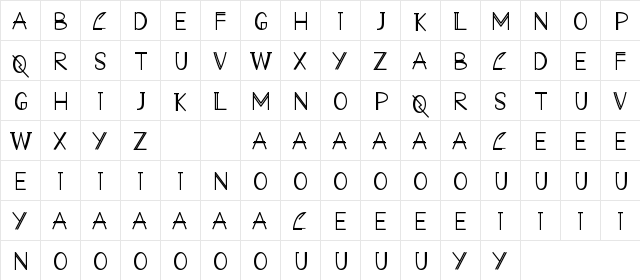 VOLGAVE QUE WINMANS Regular  glyph index