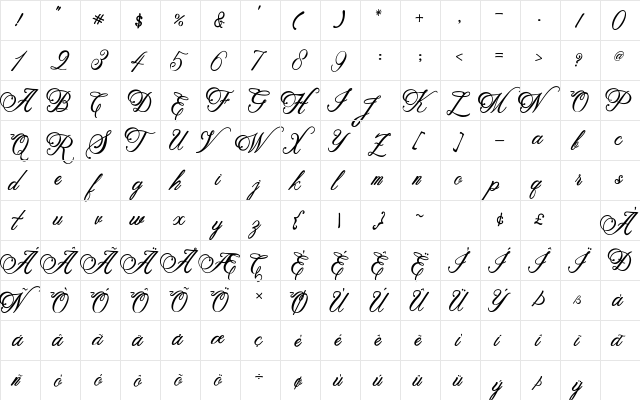 Metalurdo Regular  glyph index