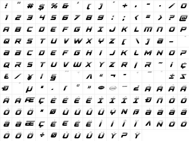 Falcon Punch Halftone Regular  glyph index