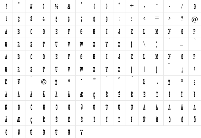 Centennial-Regular Regular  glyph index