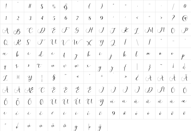 Maheria Script Regular  glyph index