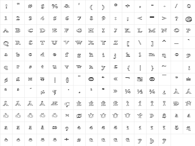 GoombahOutline Regular  glyph index