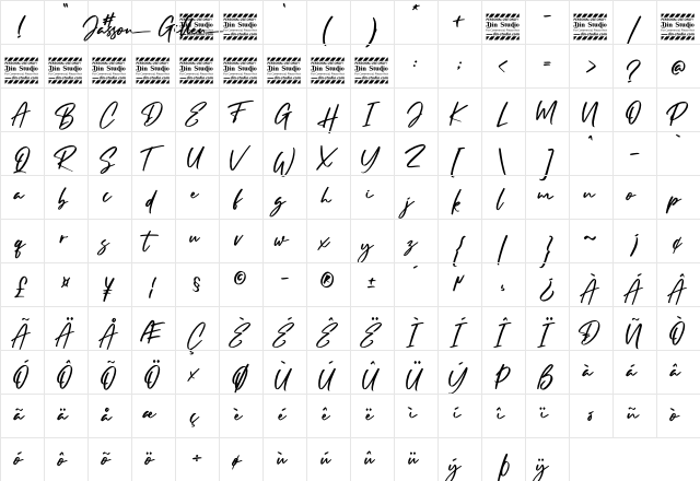 Jasson Gillen Personal Use Regular  glyph index