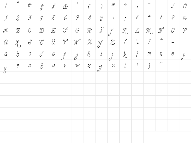 LD Calligraphix Regular  glyph index