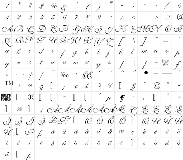 Sensibility 103 Regular  glyph index