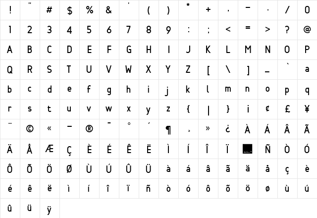 Min Regular  glyph index