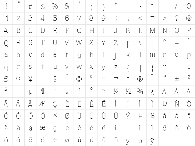 Quorum LT Light Regular  glyph index