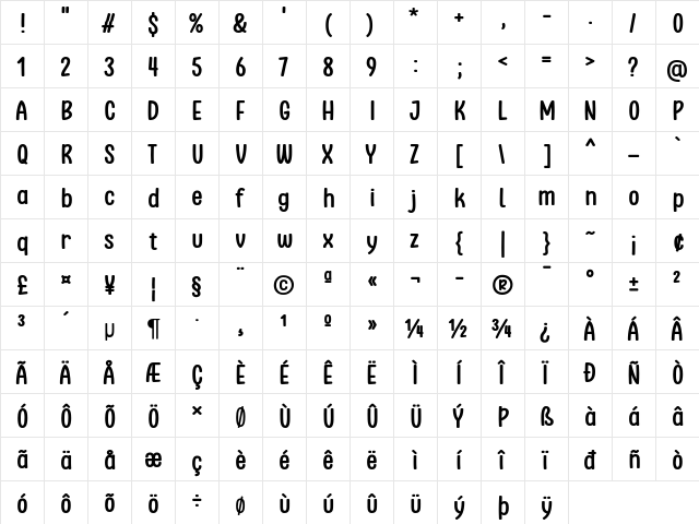 Clambake October Six Bold  glyph index