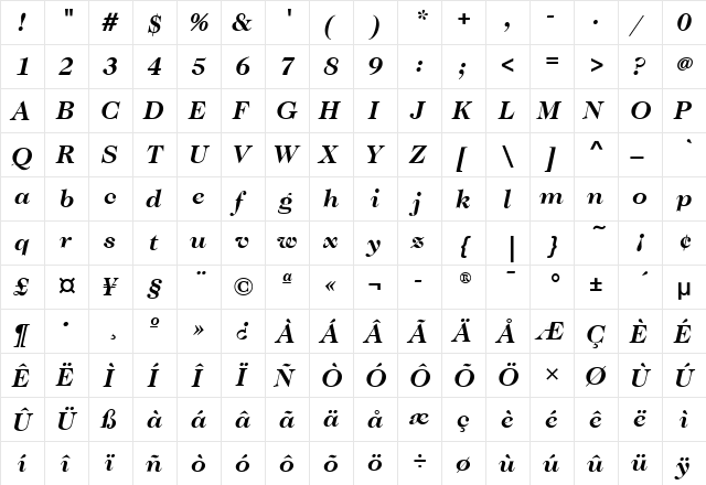 CaslonTwoTweFourITC Bold Italic  glyph index