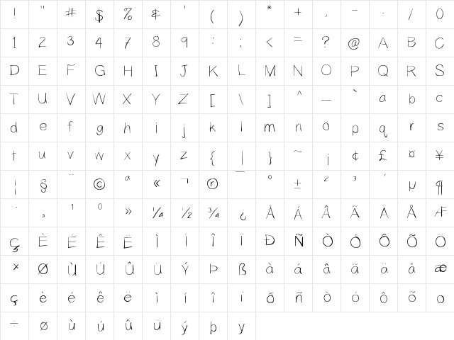 Yahfie Light  glyph index