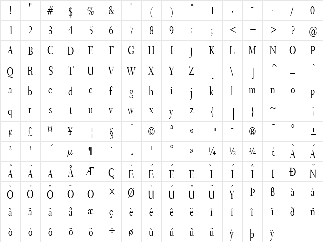 Transit Condensed Normal  glyph index