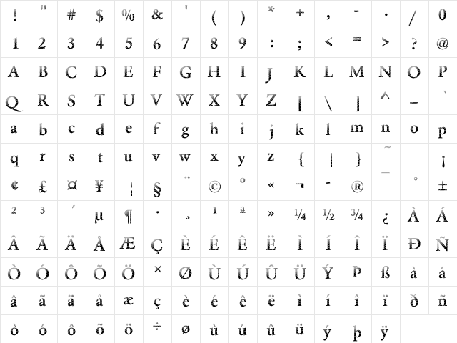 Garamond20 Becker Regular  glyph index