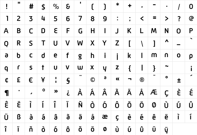 Mic 32Bold Regular  glyph index