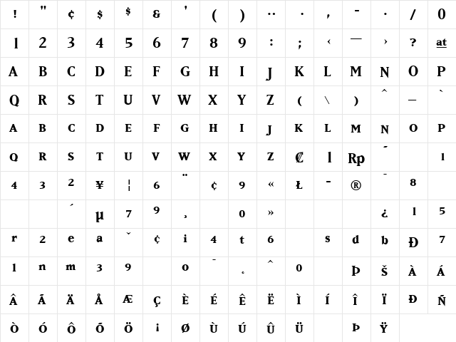 MatrixBoldSmallCaps Bold  glyph index